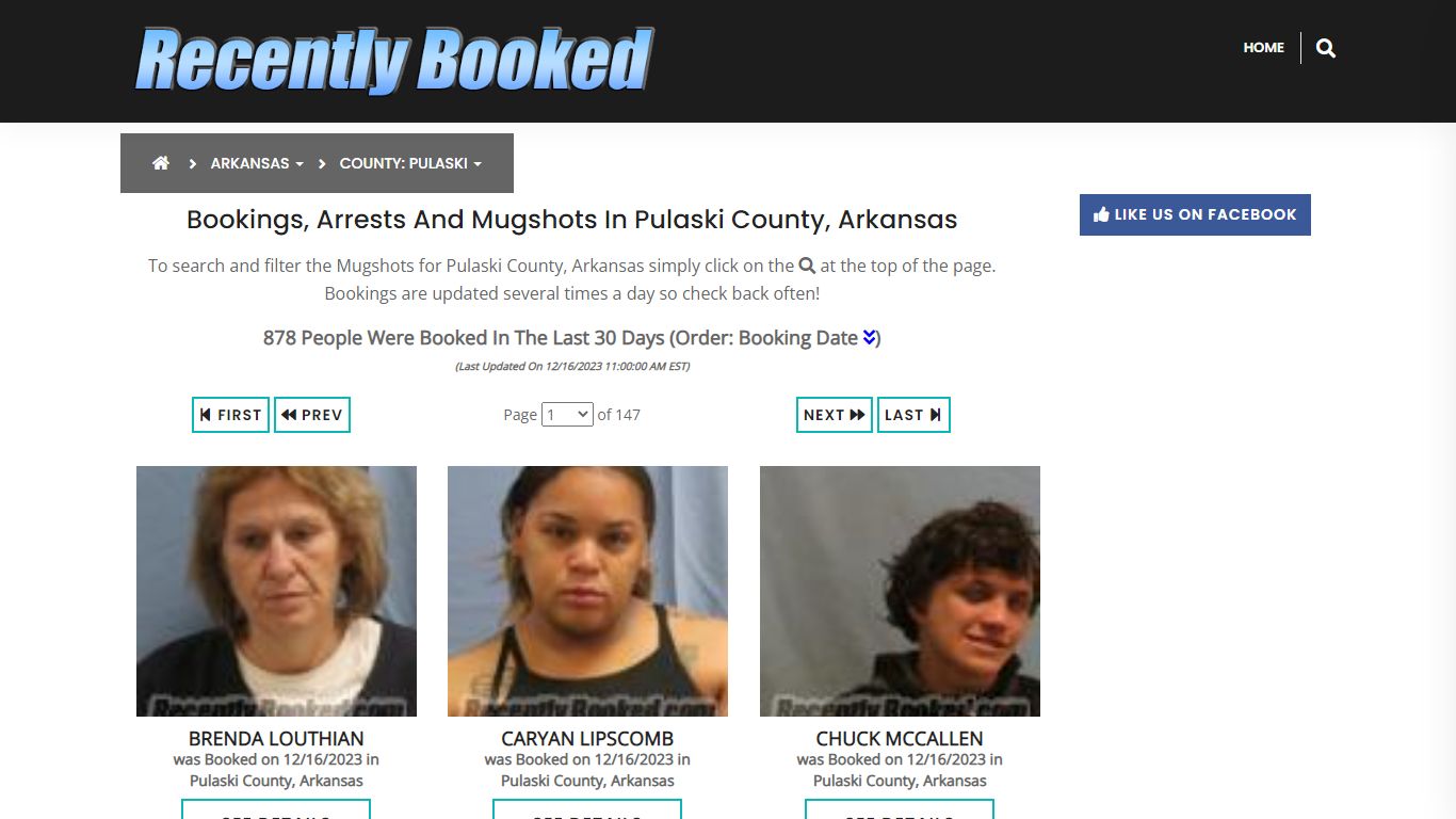 Bookings, Arrests and Mugshots in Pulaski County, Arkansas